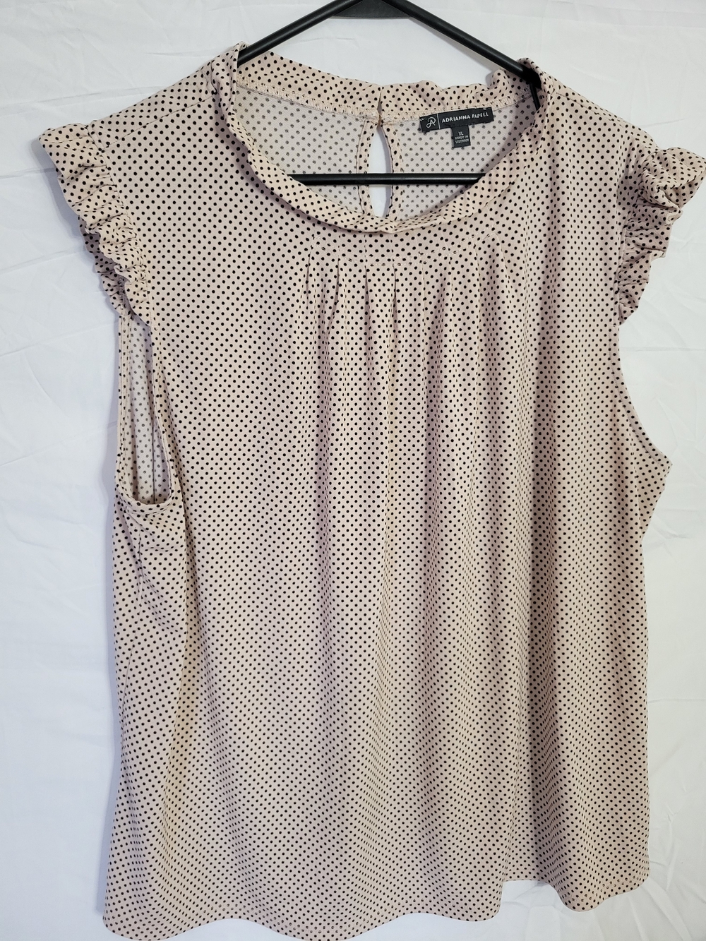 Adrianna Papell Cream Polka Dot Ruffle Cap Sleeve Blouse